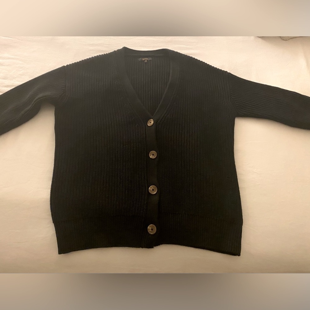 Quince brand 100% Organic Cotton Oversized Boyfriend Cardigan - Black - XS.